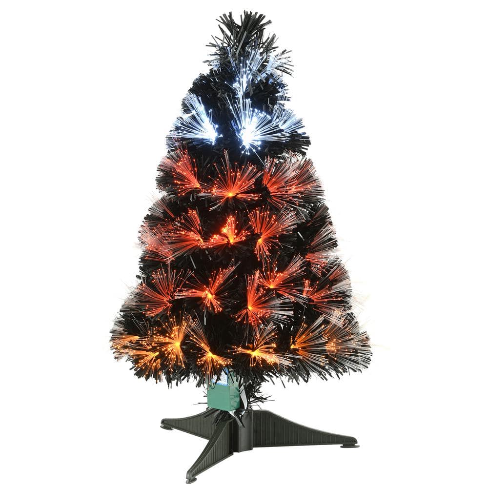 2 ft. Black Fiber Optic Artificial Halloween Tree with Candy Corn Color Lights, 8 Functions - Hercitys