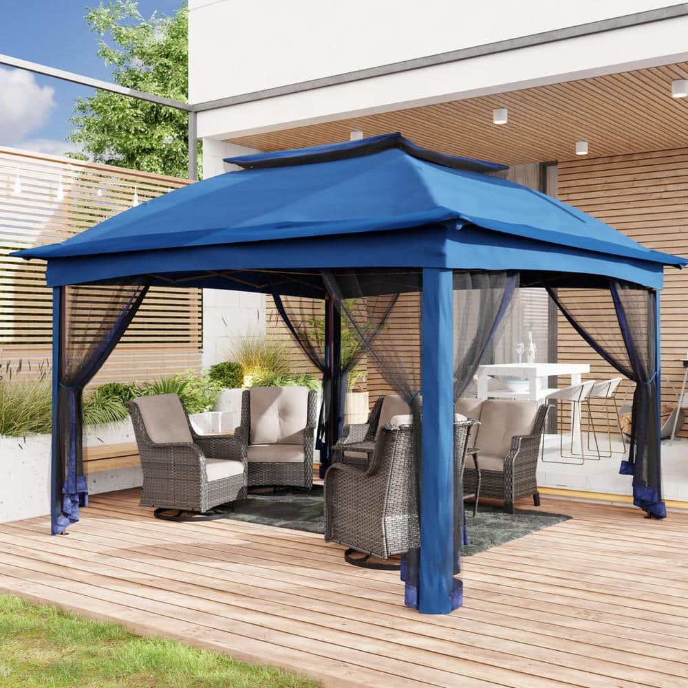 11 ft. x 11 ft. Deep Blue Steel Pop-up Gazebo with Mosquito Netting - Hercitys