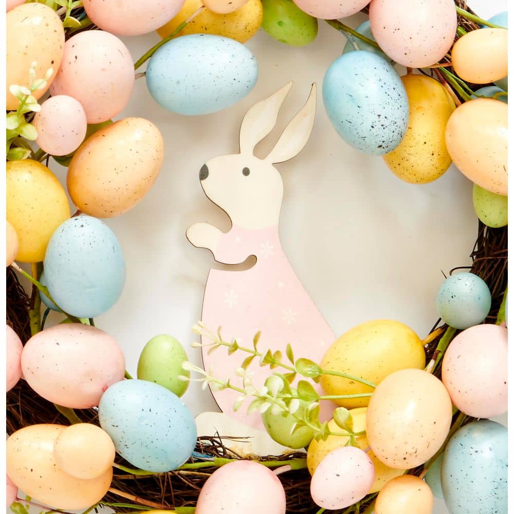 16 in Easter Eggs and Bunny Wreath on Natural Twig Base - Hercitys