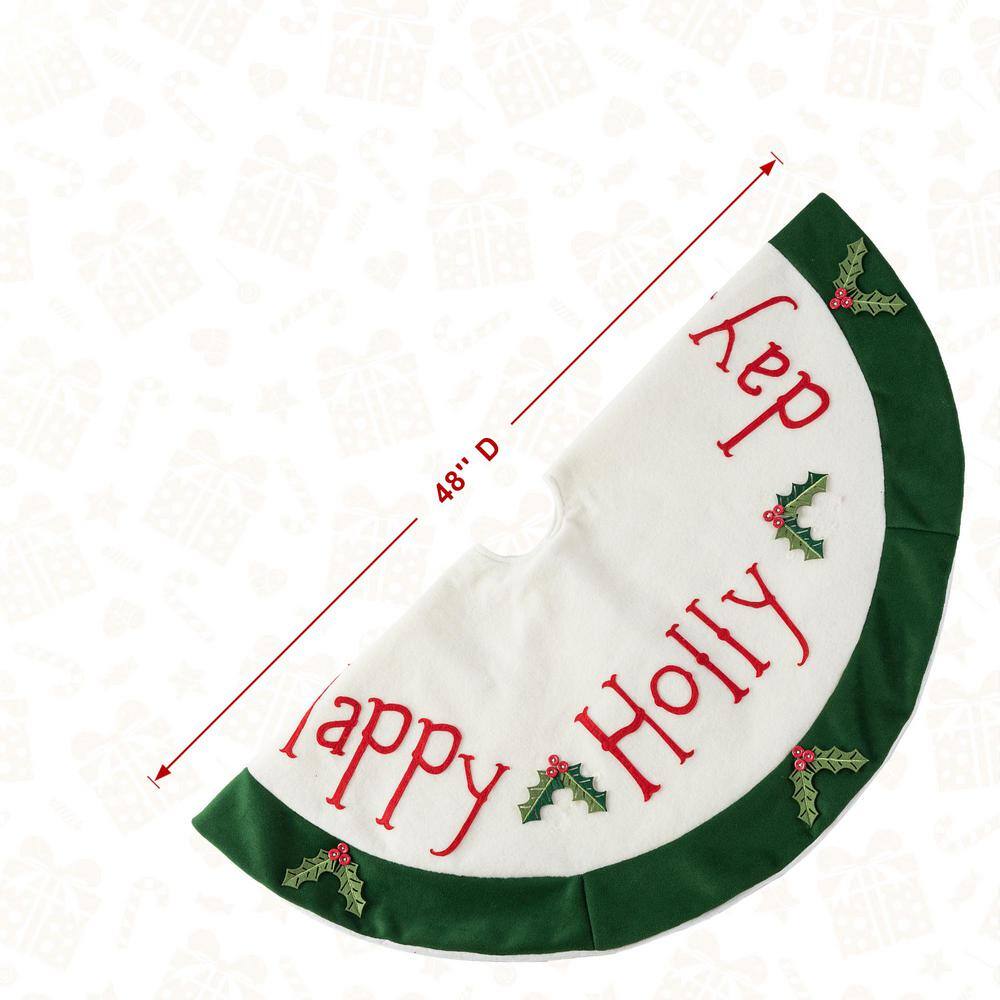 48 in. D Christmas Felt Dimensional Holly Leaves Tree Skirt - Hercitys