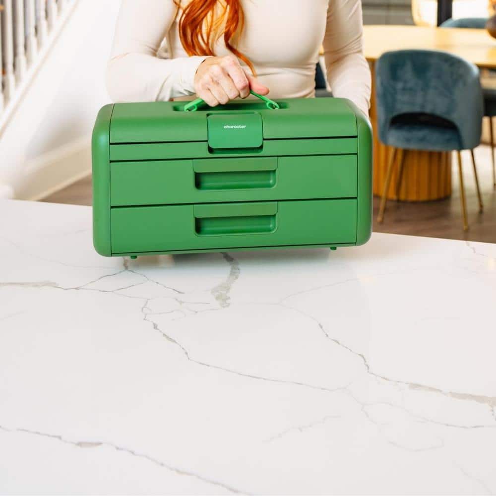 17 in. Green Portable Steel 3-Drawer Toolbox with Silicone Liners - Hercitys