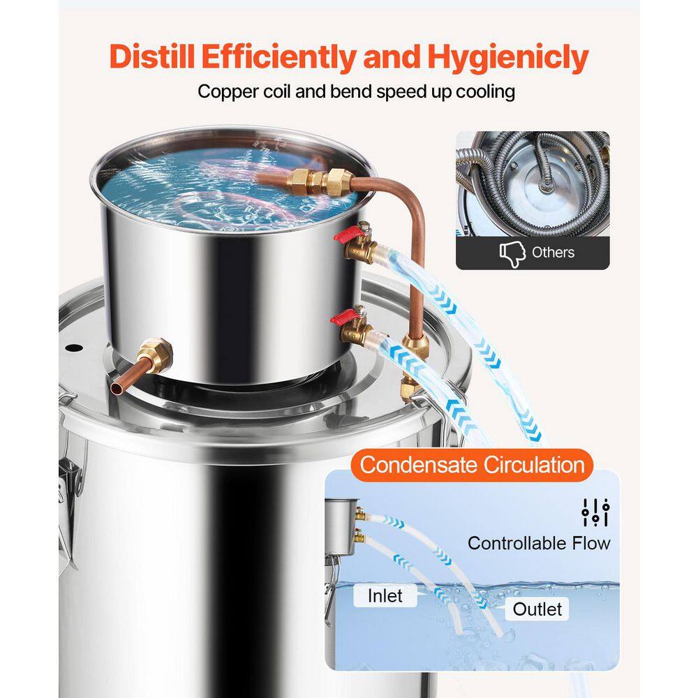 5 Gal./19 L Alcohol Still, Stainless Steel Water Alcohol Distiller with Copper Coil, Home Brewing Kit with Thermometer - Hercitys