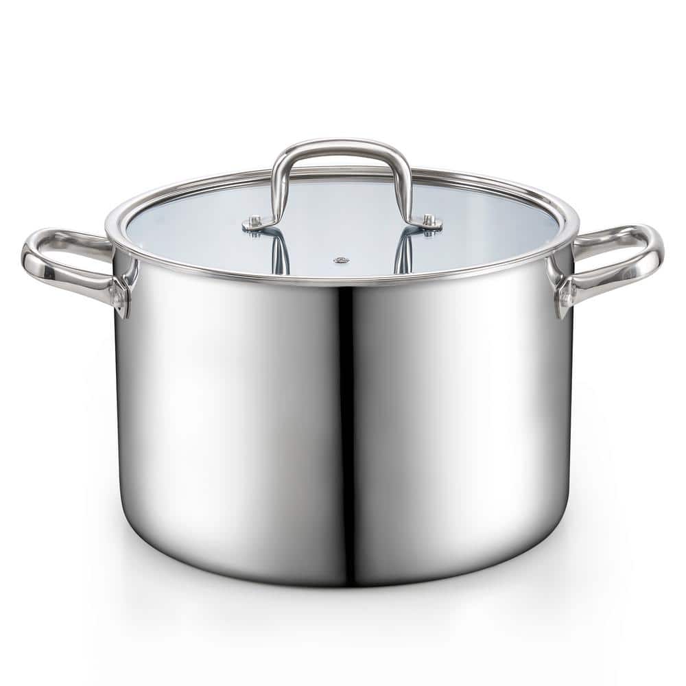 12 qt. Tri-Ply Clad Stainless Steel Stockpot with Lid, Induction Cooking pot, Silver - Hercitys