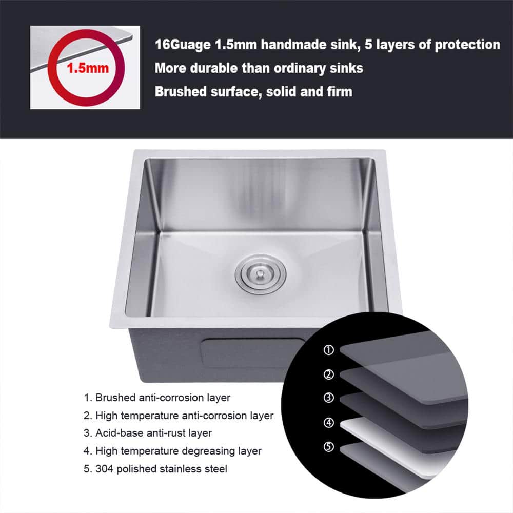 23 in. L x 18 in. W Undermount Single Bowl 16-Gauge Stainless Steel Kitchen Sink in Brushed Nickel - Hercitys