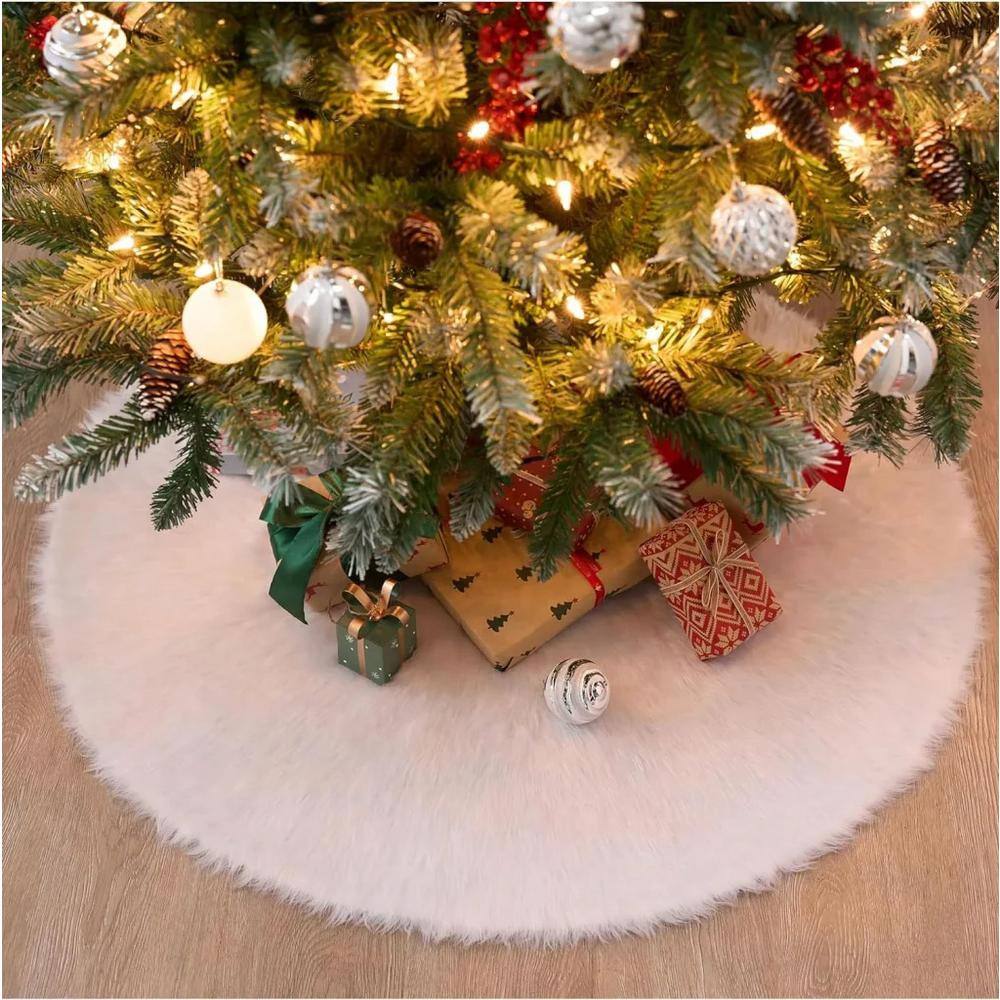 4 ft. L White Faux Fur Christmas Tree Skirt - Hercitys