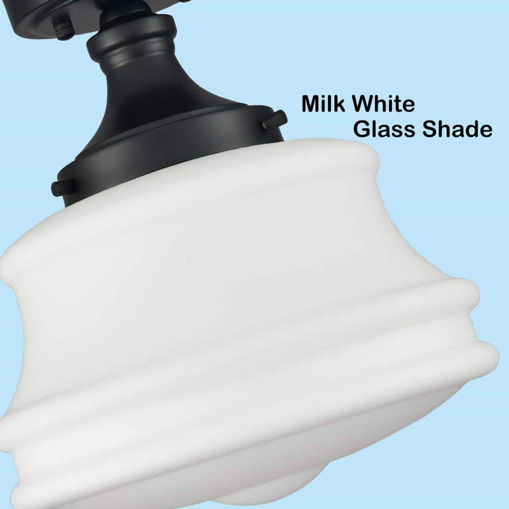 11 in. 1-Light Black Modern Semi-Flush Mount with Frosted Glass Shade and No Bulbs Included (1-Pack) - Hercitys