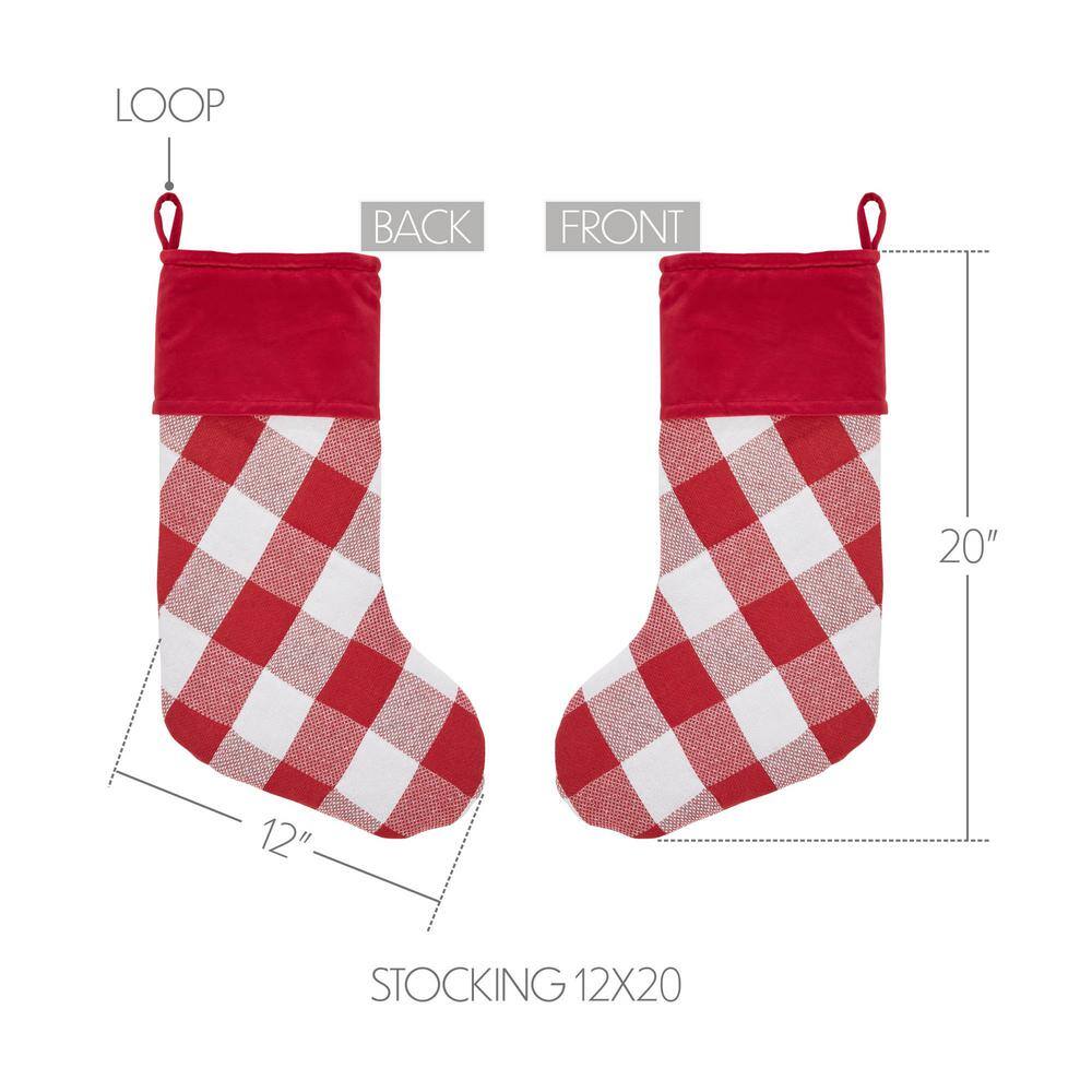 20 in. Annie Red Check Farmhouse Christmas Stocking - Hercitys