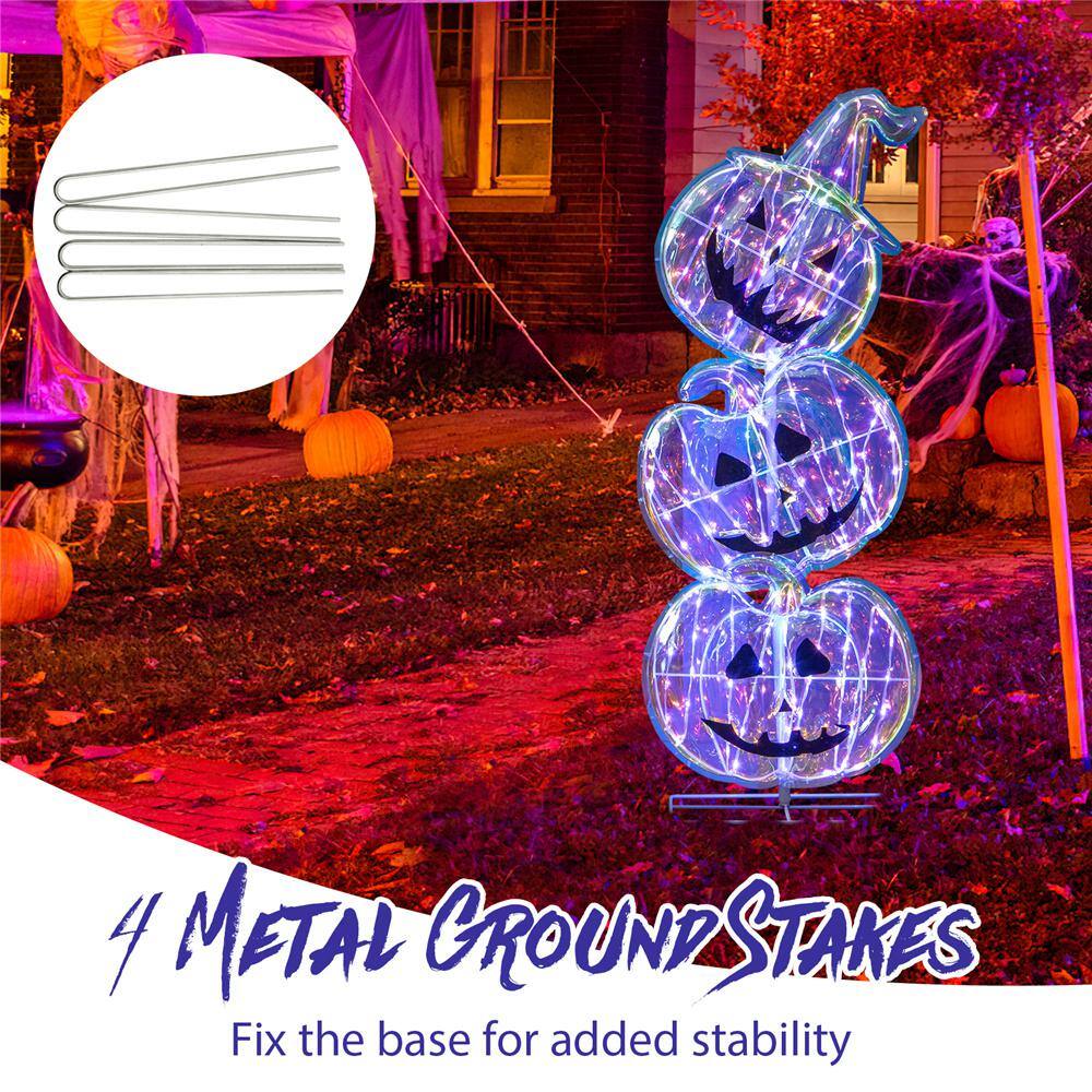 40.8 in. Prelit Plug in Halloween Stacked Pumpkins 150 LED Lighted with Base Standing Halloween Yard Sign - Hercitys