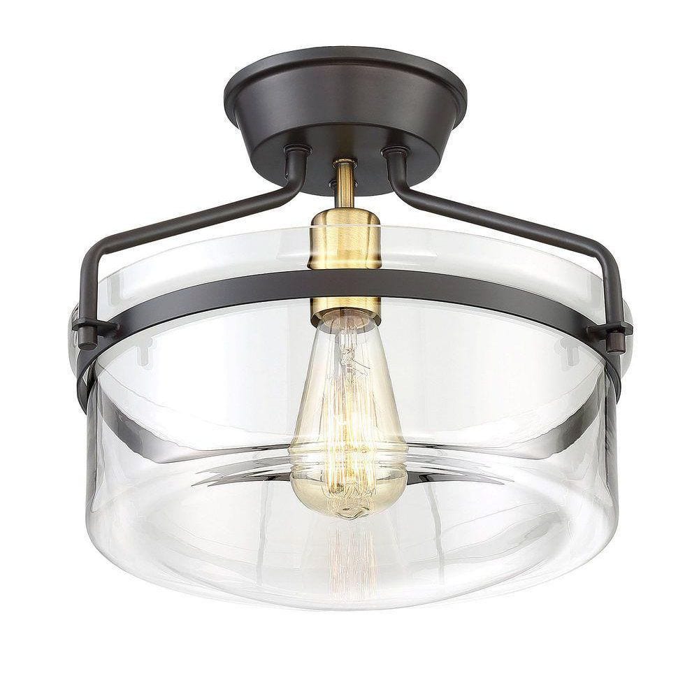13.25 in. W x 11 in. H 1-Light Oil Rubbed Bronze Semi-Flush Mount Ceiling Light with Clear Glass Shade - Hercitys