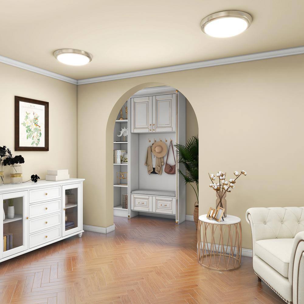 11 in. 1-Light Brushed Nickel Dimmable LED Flush Mount Ceiling Light (8-Pack in a case) - Hercitys