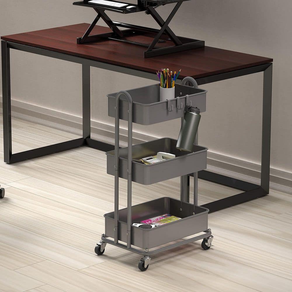 3-Tier Metal -Wheeled Utility Cart in Silver - Hercitys
