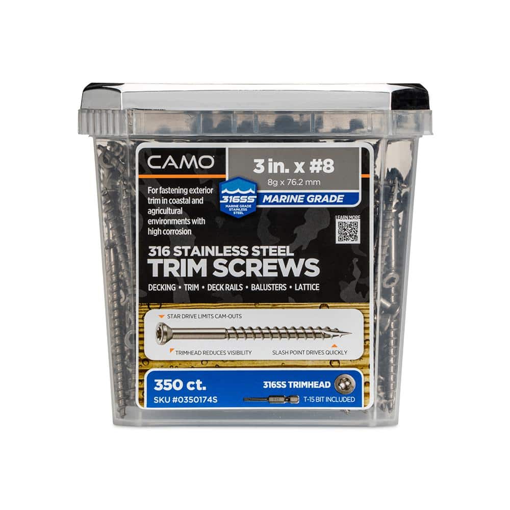 3 in. #8 316 Stainless Steel Premium Star Drive Trim Screws (350-Count) - Hercitys