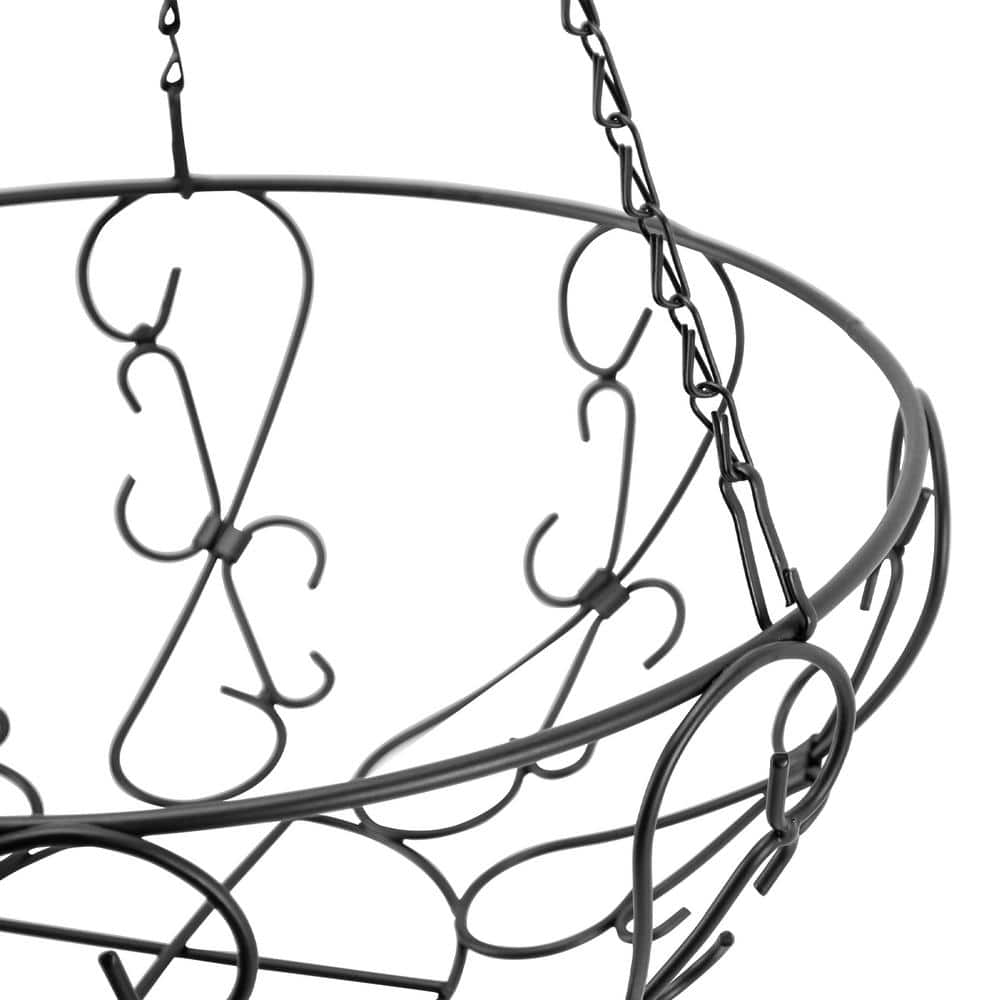 14 in. Painted Steel Filigree Hanging Basket with Coco Liner - Hercitys
