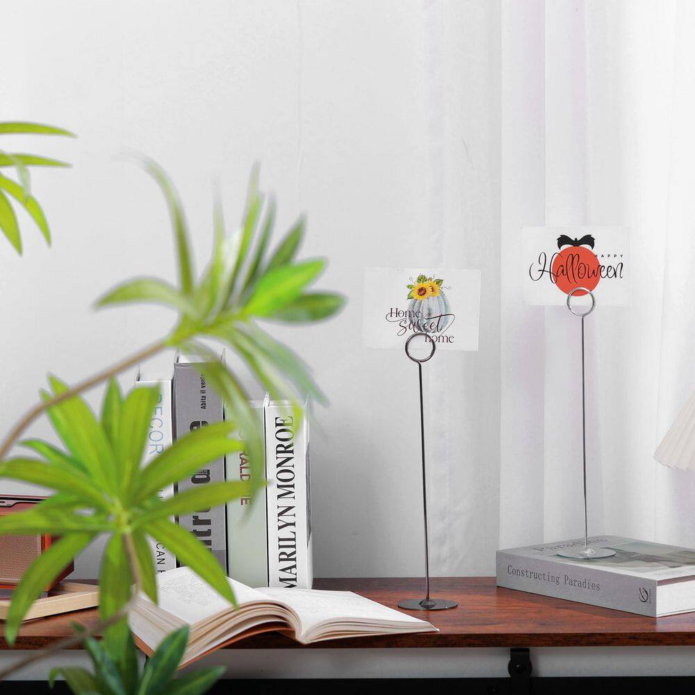 2.7 in. W x 12 in. H Black Solid Stainless-Steel Card Holder (Set of 16) - Hercitys