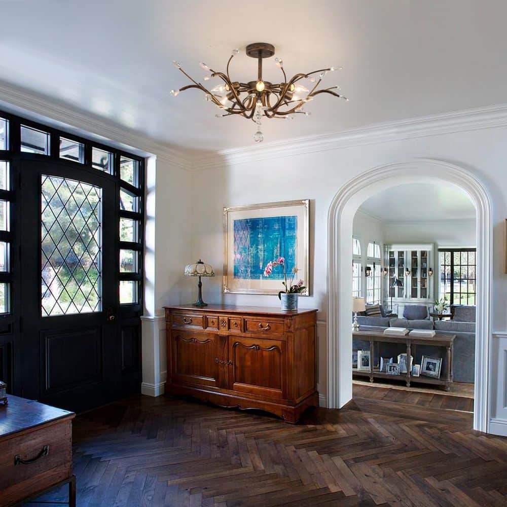 28.74 in. 6-Light Vintage Oil-Rubbed Bronze Sputnik Semi-Flush Mount Ceiling Light with Crystal Accents - Hercitys