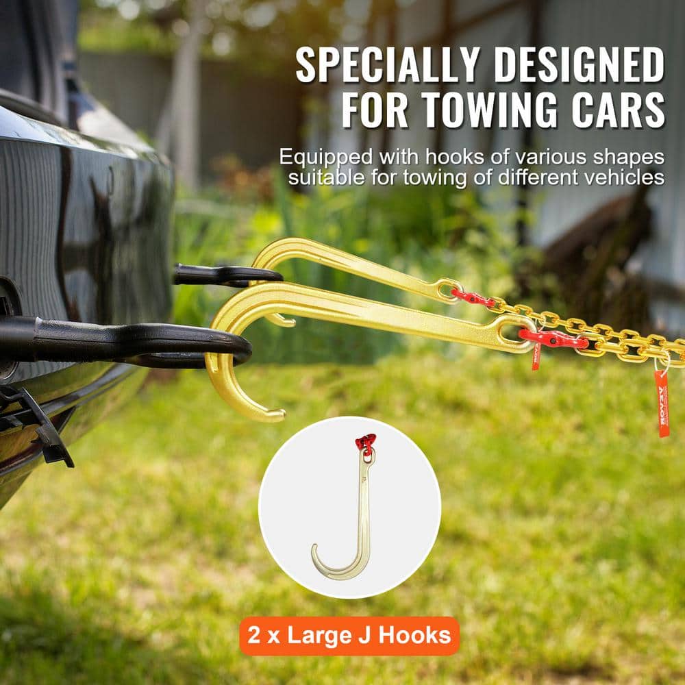 5/16 in. x 2 ft. G80 Tow Chain J Hook V-Chain Bridle Grab Hook Wrecker 10800 lbs. - Hercitys
