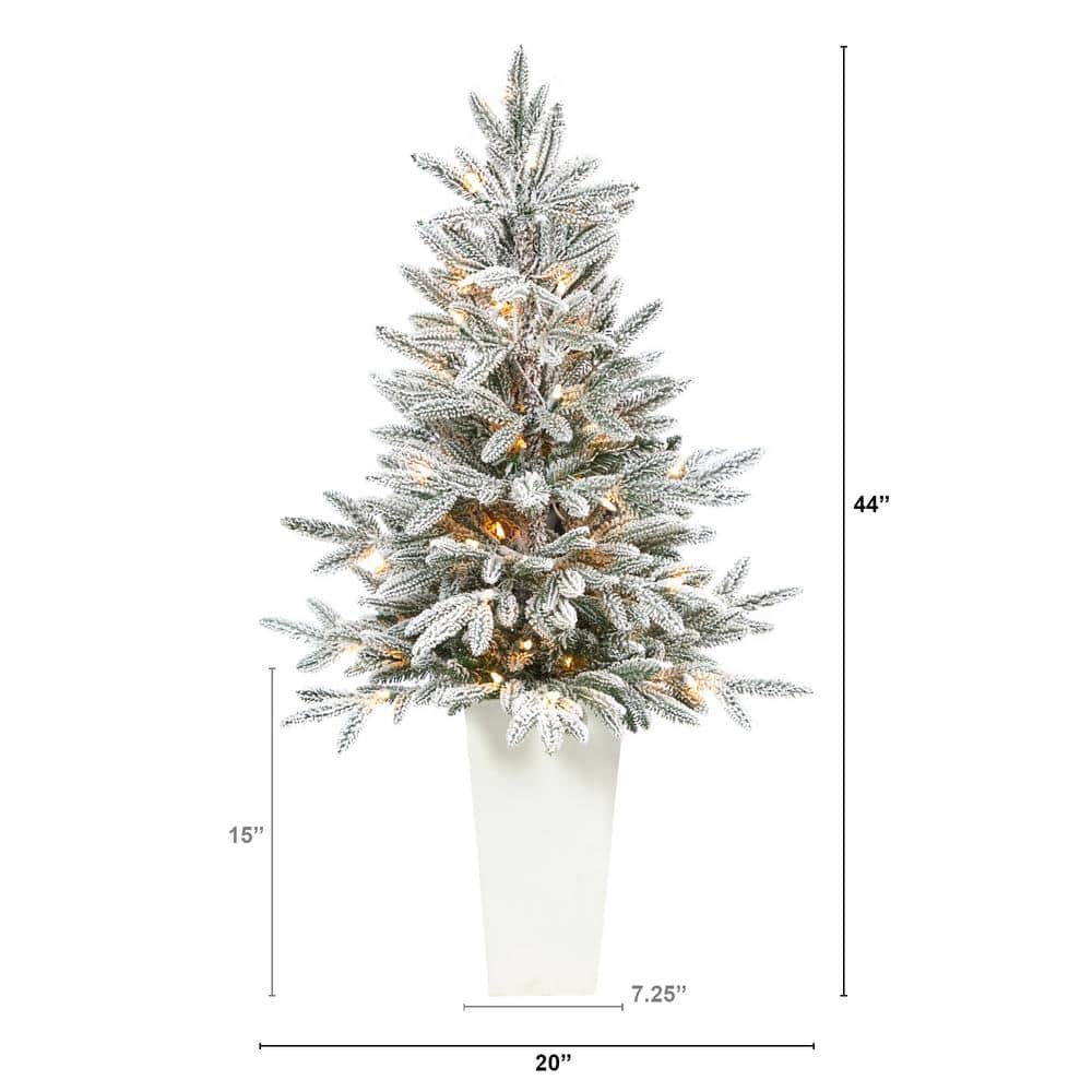 3.5 ft. Flocked Pre-Lit Manchester Spruce Artificial Christmas Tree with 50-Lights and 133 Bendable Branches in Planter - Hercitys