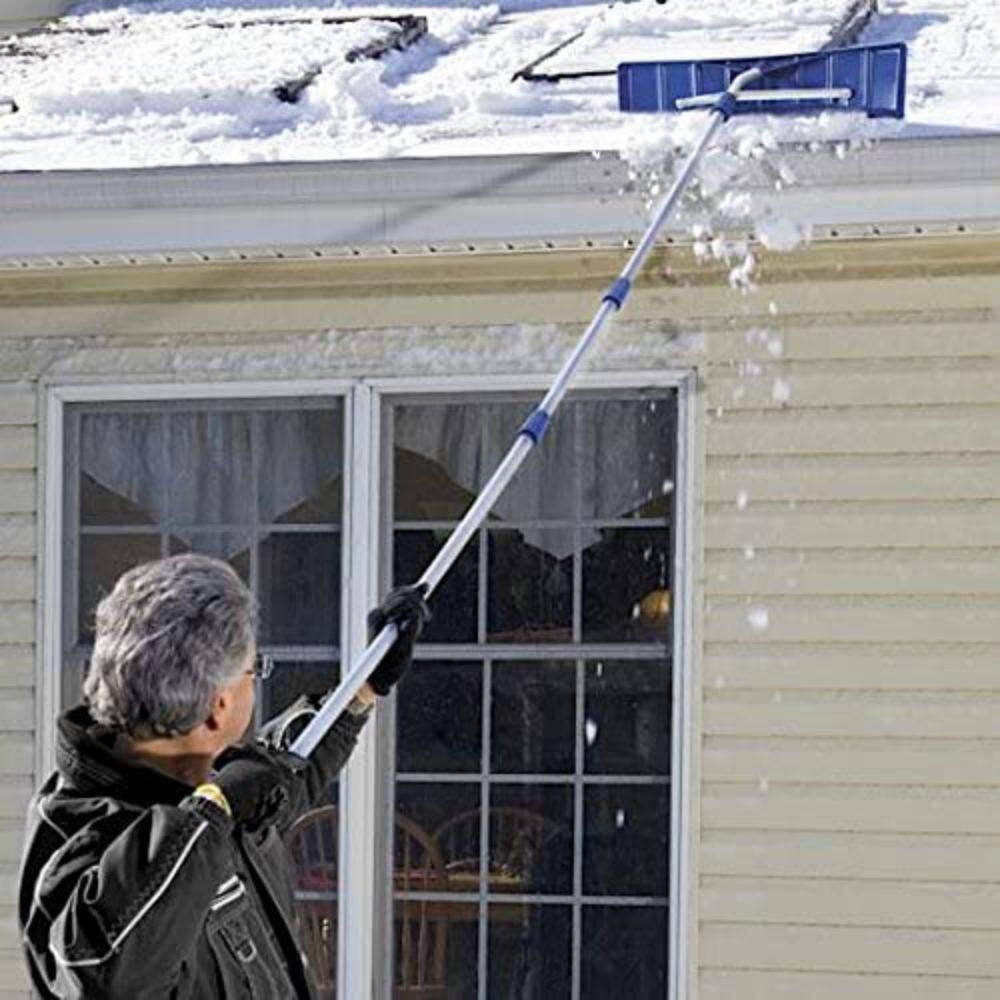 252 in. Polypropylene Telescopic Handle, with a 25 in. Aluminum Bladder Tablet Snow Shovel Roof Rake in Blue - Hercitys