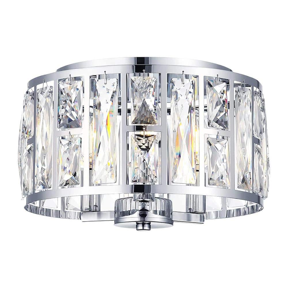 12 in. 3-Light Modern Chrome Crystal Flush Mount Ceiling Light Fixture for Kitchen or Bedroom - Hercitys