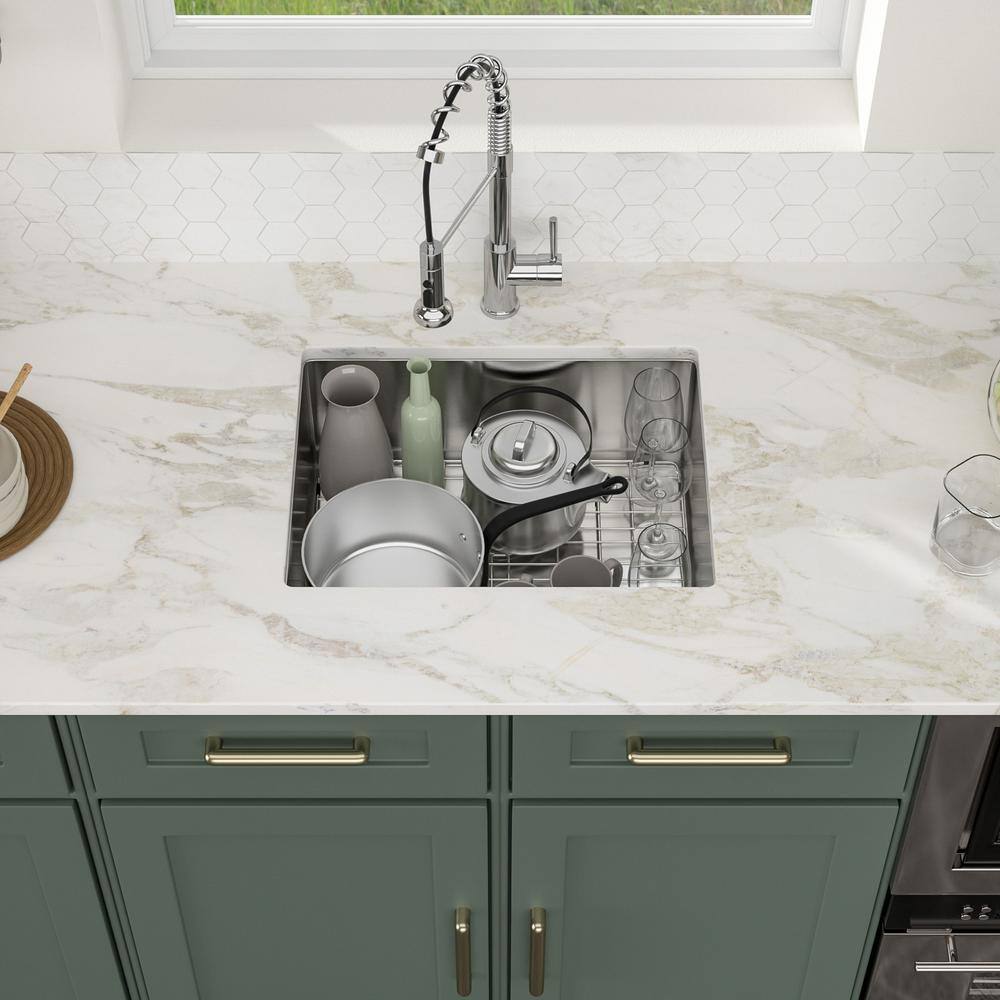 18-Gauge Stainless Steel 21 in. Single Bowl Undermount Kitchen Bar Sink with Strainer - Hercitys