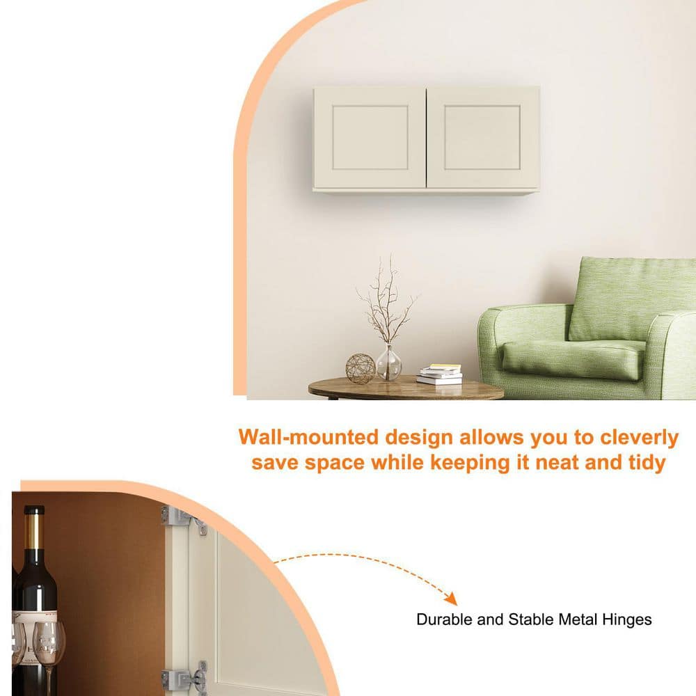 36-in W X 12-in D X 12-in H in Shaker Antique White Plywood Ready to Assemble Wall Cabinet Kitchen Cabinet - Hercitys