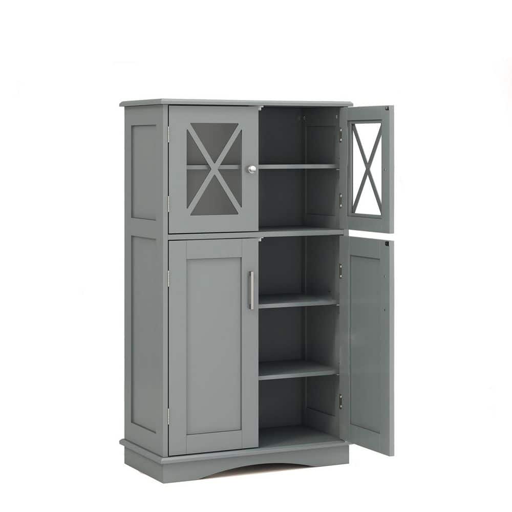 23.5 in. W x 12 in. D x 42.5 in. H Assembled Gray Freestanding Pantry Bathroom Floor Cabinet with Adjustable Shelves - Hercitys