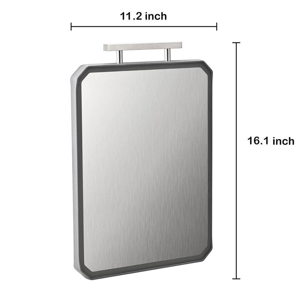16 in. x 11 in. Rectangular Stainless Steel and Wheat Straw Polypropylene Double Sided Cutting Board with Handle - Hercitys