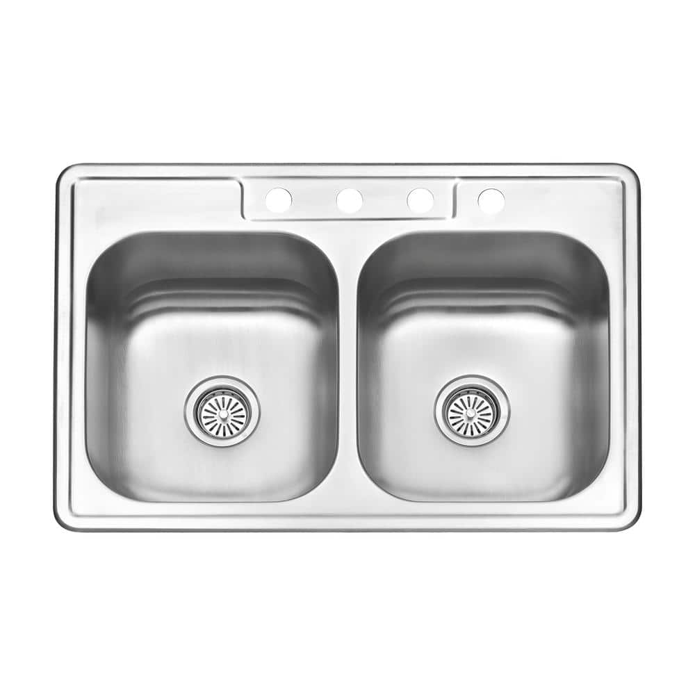 18-Gauge Stainless Steel 33 in. Double Bowl Drop-In Kitchen Sink with Bottom Grid - Hercitys
