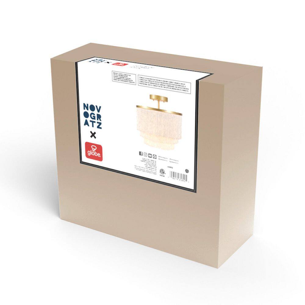 12 in. 1-Light Matte Gold Semi-Flush Mount Ceiling Light with White Fabric Fringe Shade - Hercitys