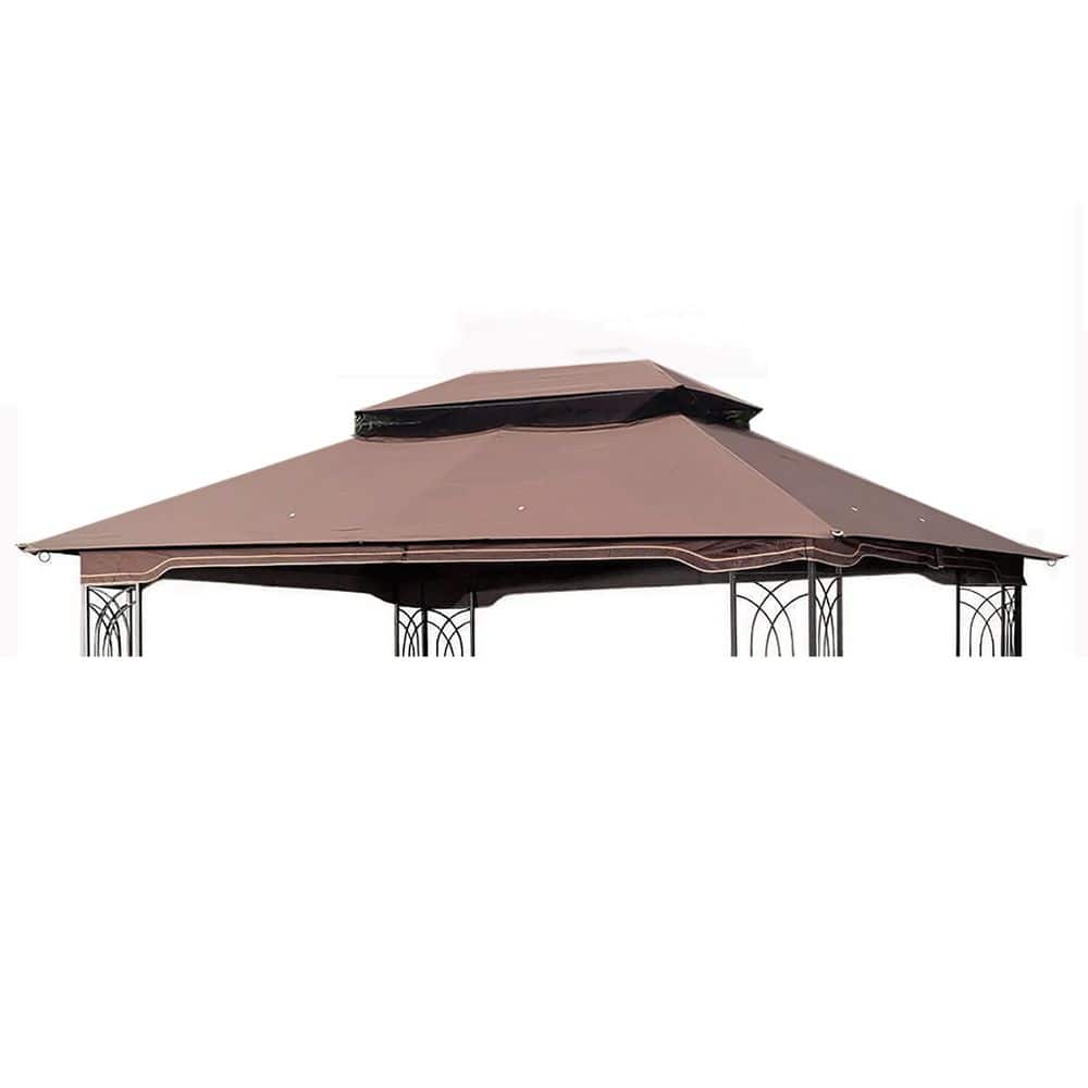 10 ft .x 12 ft. Outdoor Patio Gazebo Replacement Canopy, Double Tiered Gazebo Tent Roof Top (Frame Not Include) Brown - Hercitys