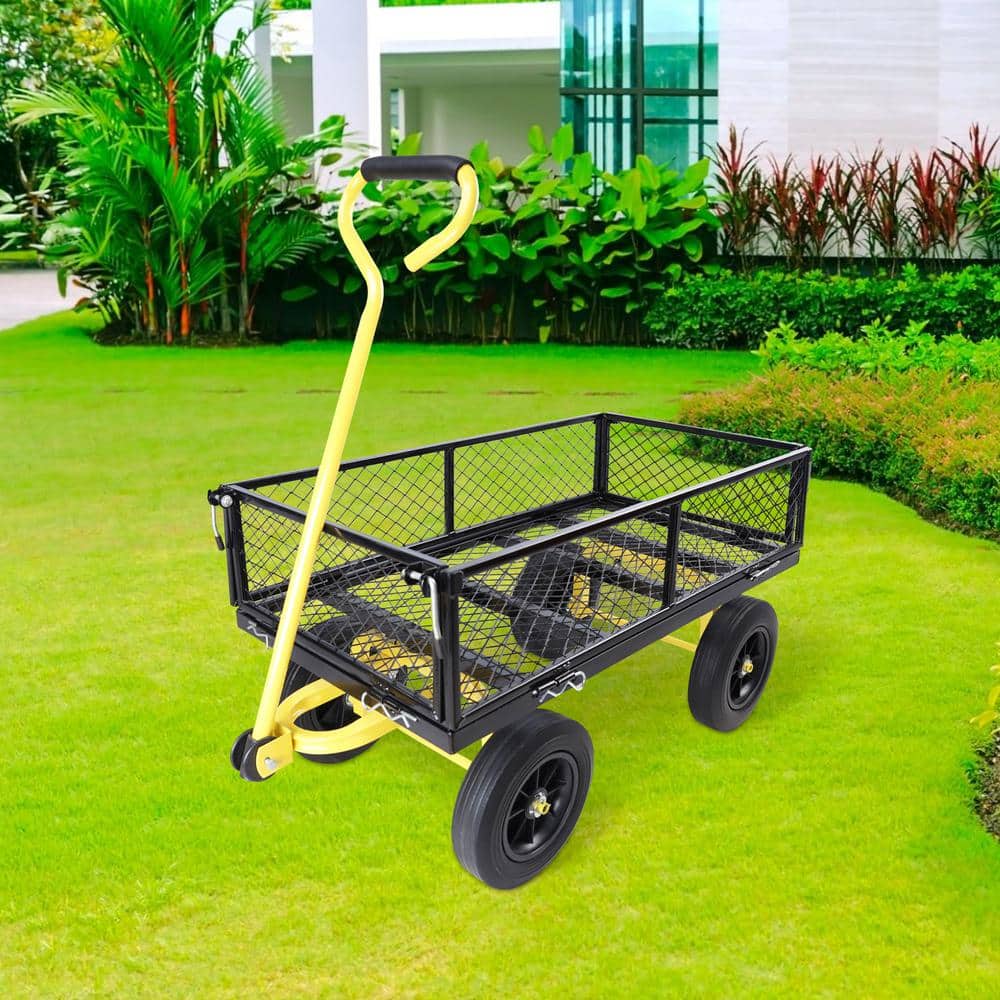 3.5 cu. ft. Metal Black Garden Cart with Solid Wheels - Hercitys