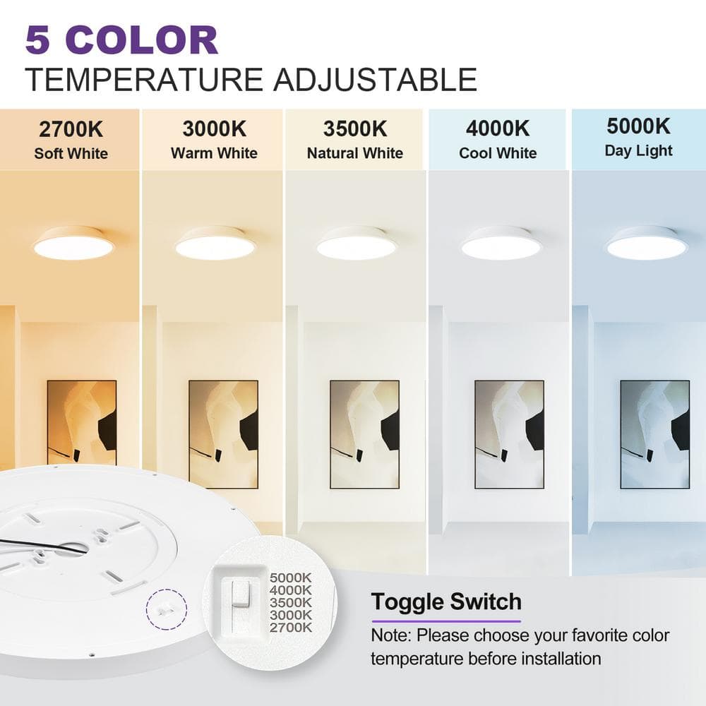 24 in. Round White Integrated LED Flush Mount Light Super Narrow Frame Slim LED Flush Mount Light with 5CCT Selectable - Hercitys