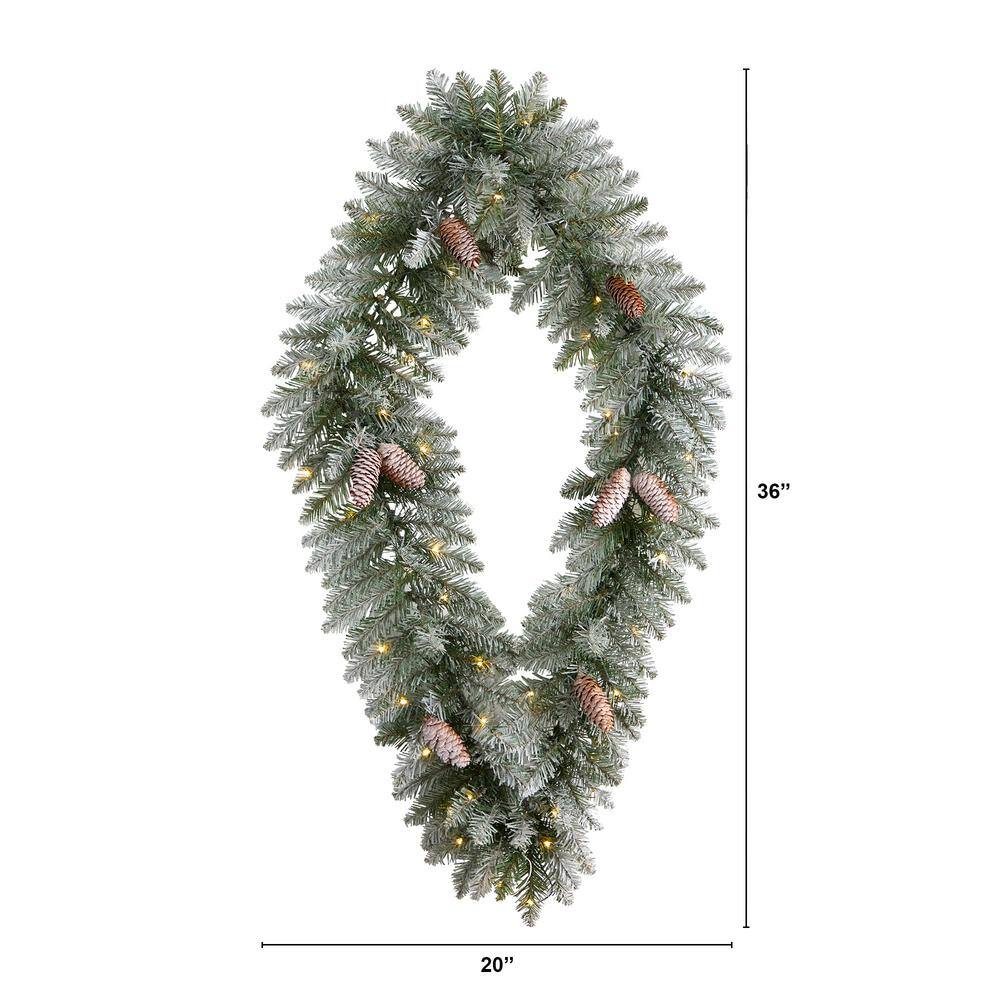 36 in. Prelit LED Geometric Diamond Frosted Artificial Christmas Wreath with Pinecones and 50 Warm White LED Lights - Hercitys