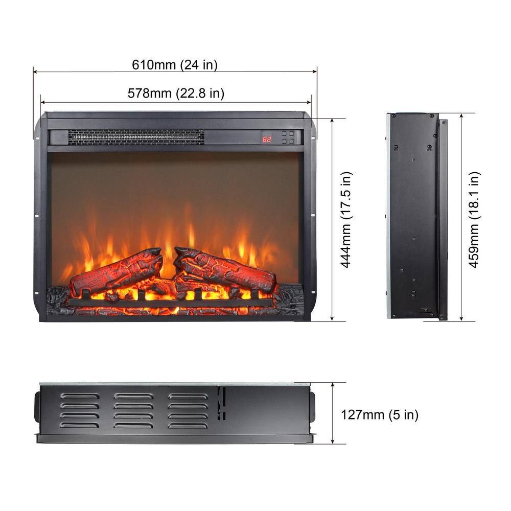 24 in. Wall Mount Electric Fireplace Insert in Black with Tempered Glass, Remote Control, Timer - Hercitys