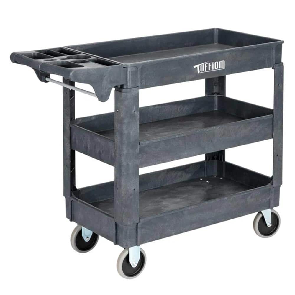 3-Tier Plastic 4-Wheeled Service Cart in Gray with 550 lbs. Capacity - Hercitys