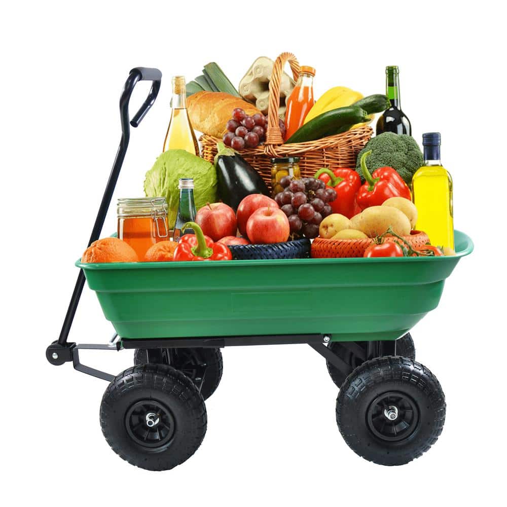 3.2 cu.ft. Metal Garden Cart with Steel Frame and Pneumatic Tire, Grass Green - Hercitys