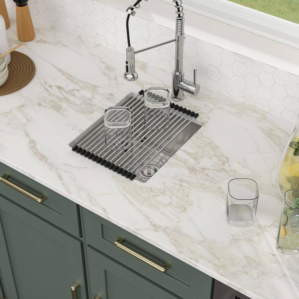 14 in. Undermount Single Bowl 16 Gauge Stainless Steel Kitchen Bar Sink RV Sink with Bottom Grid Drain - Hercitys