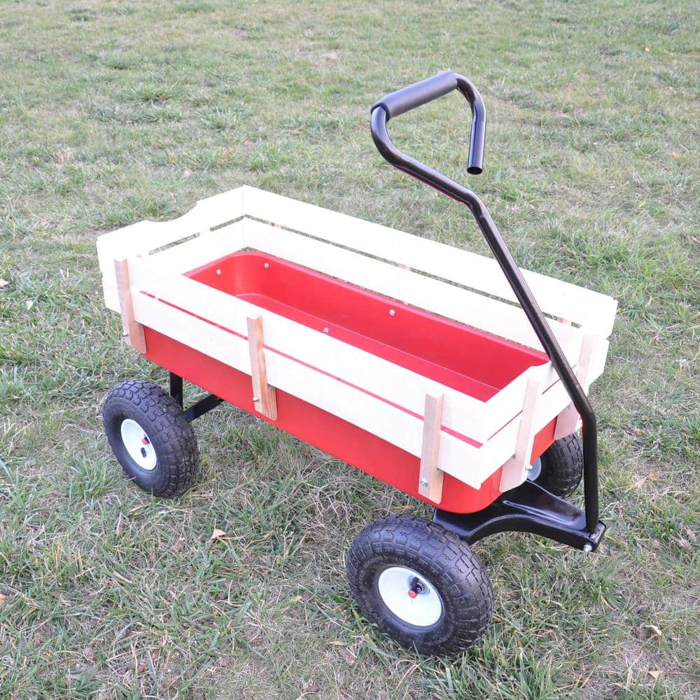 3 cu. ft. Metal Garden Cart with Drink Holder, Adjustable Handles, Red - Hercitys