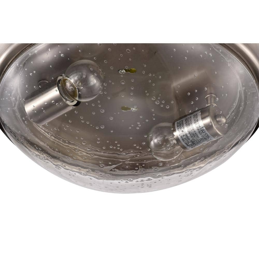 13 in. 2-Light Brushed Nickel Modern Flush Mount with Seeded Glass Shade - Hercitys