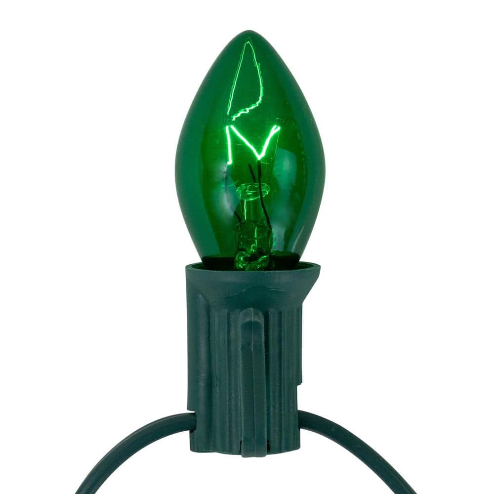 25-Light Transparent Green C7 Incandescent Christmas Lights 12 in. Spacing with Green Wire - Hercitys