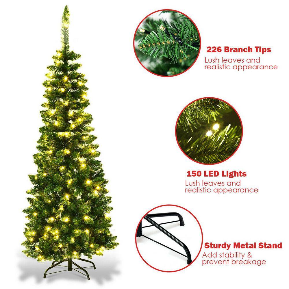 4.5 ft. Pre-Lit LED Fir Pencil Slim Artificial Christmas Tree - Hercitys