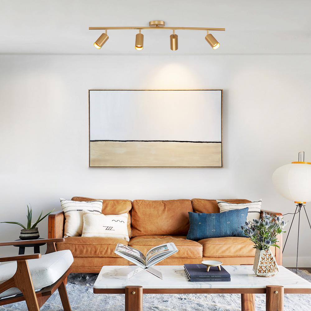 39.4 in. 4-Light Modern Gold Track Lighting Kit with Rotating Heads and Flush Mount Light - Hercitys