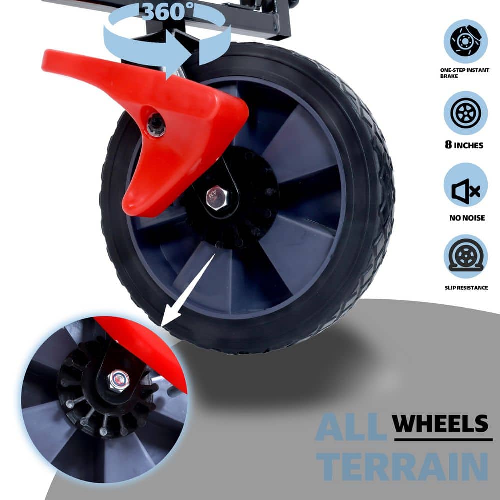 3.02 cu. ft. Foldable Steel Garden Cart with Silent Wheels, Brakes, Cup Holders, Safety Harnesses and Extendable Handle - Hercitys