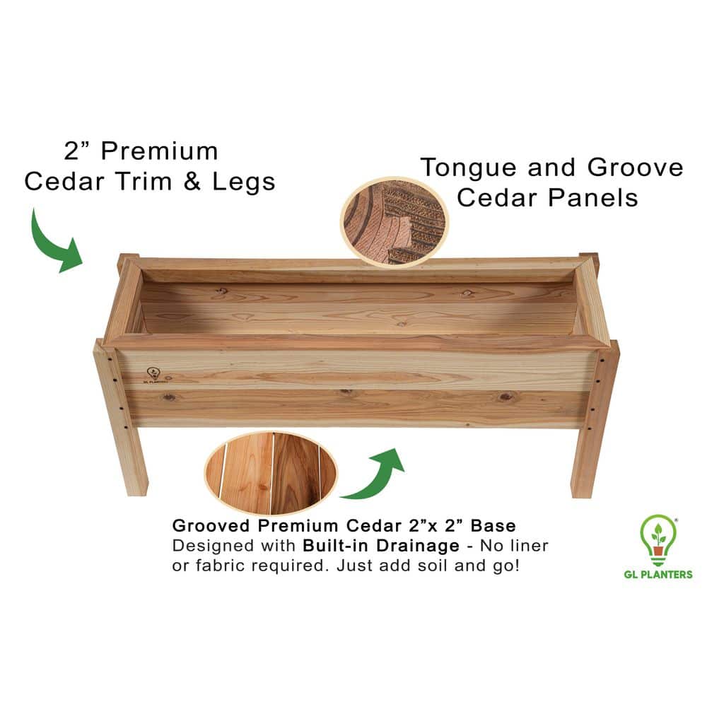 44 in. x 12 in. x 20 in. ALL Natural Cedar Wood Raised Elevated Garden Planter High Quality Heavy Duty Garden Bed - Hercitys