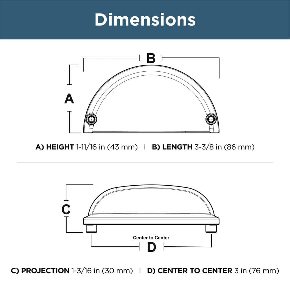 12-Pack Cup 3 in. (76 mm) Classic Matte Black Cabinet Drawer Cup Pulls - Hercitys