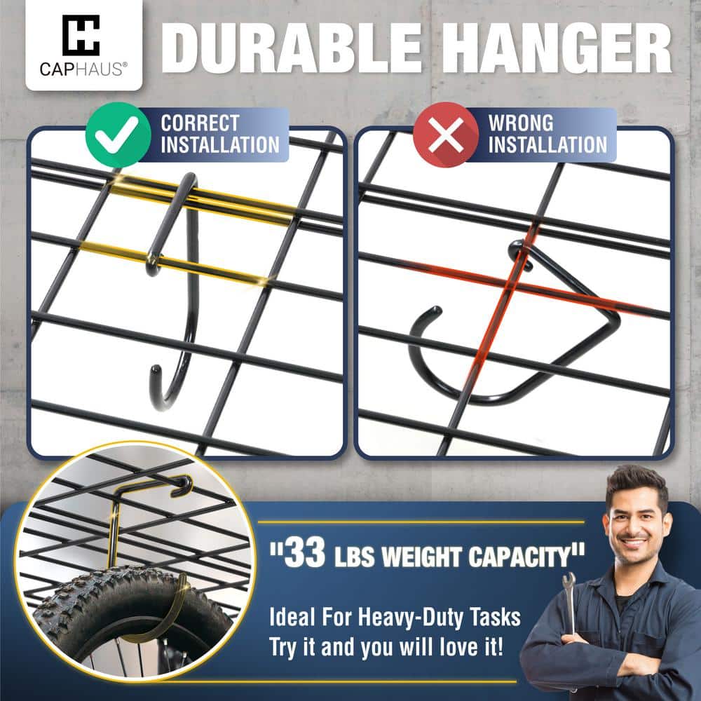 36 in. W x 18 in. D Black Metal Garage Wall Shelf, Wall Mounted Garage Shelves with 2 Bike Hooks, (Pack of 2) - Hercitys