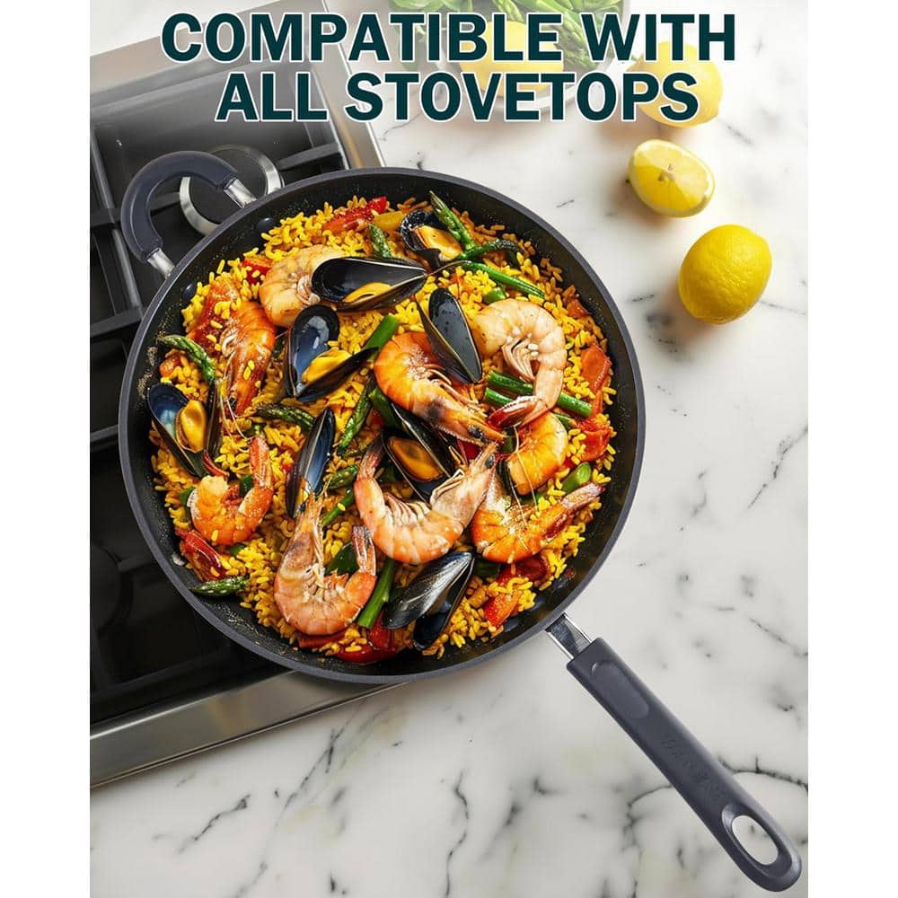 12 in. Hard Anodized Aluminum Nonstick Wok Pan with Lid, Induction Compatible - Hercitys