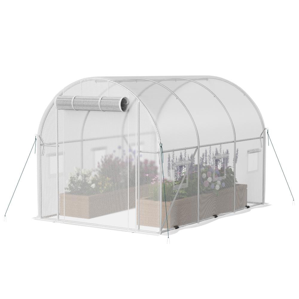 10 ft. W x 6.5 ft. D x 6.5 ft. H Galvanized Metal Walk in. Greenhouse, White - Hercitys