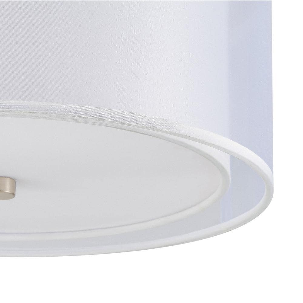 13 in. 3-Light Brushed Nickel Semi-Flush Mount with Double Fabric Shades - Hercitys