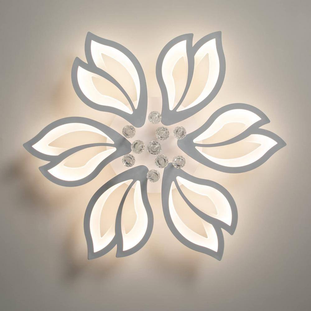 27.5 in. White Acrylic Dimmable Modern Flush Mount Ceiling Light  6-Head Flower Light Fixture - Hercitys